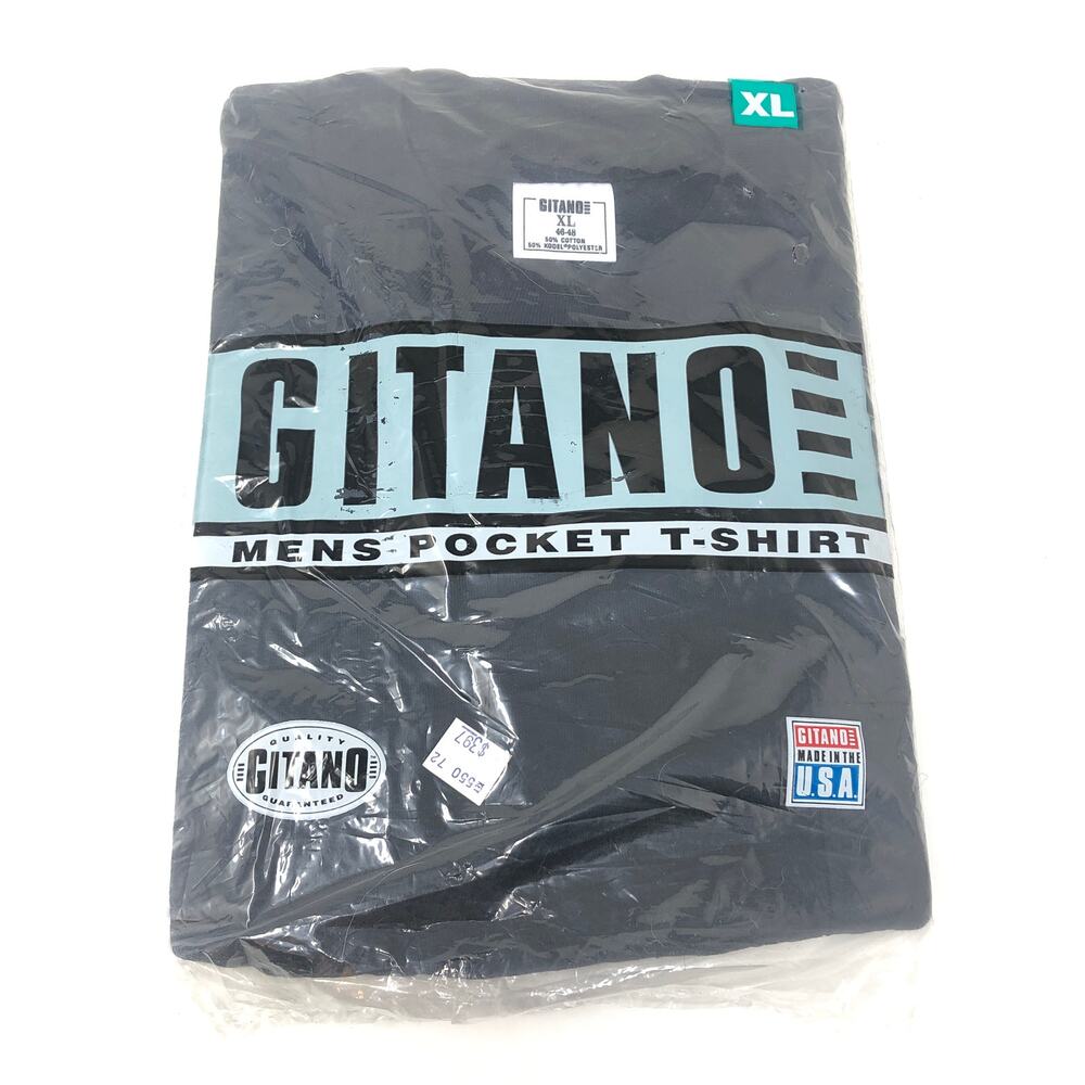 Gitano Mens Pocket‎ T Shirt Black Poly Cotton Blend NOS Dead Stock VTG Size XL